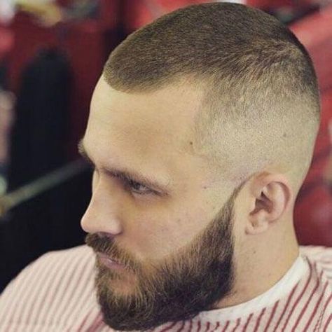 Buzz Cut with Faded Sides and Beard Barba Hipster, Military Haircuts Men, Haircuts For Receding Hairline, Haircuts For Balding Men, Military Hair, High And Tight Haircut, Buzz Cut Hairstyles, Military Haircut, Beard Haircut