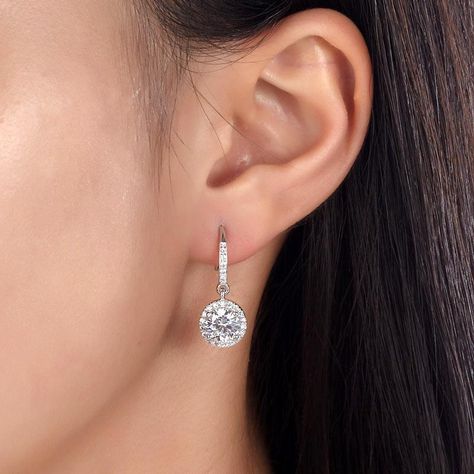 1.5 Carat Created Diamond Dangle Earrings Diamond Drop Earrings Simple, Silver Wedding Anniversary Gift, Earring Bridal, Earrings Dangle Simple, Wedding Bridesmaid Jewelry, Jewelry Details, Halo Earrings, Diamond Jewelry Designs, Diamond Dangle Earrings