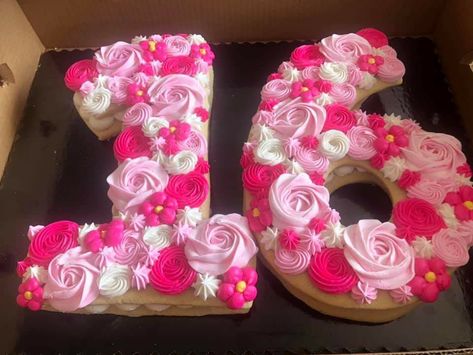 16 Cake Number, 16 Number Cake Pink, Sweet 16 Pull Apart Cupcakes, Hot Pink Sweet 16 Party Ideas, Number 16 Birthday Cake, Hot Pink Sweet 16 Decorations, 16 Cupcake Cake, Sweet 16 Cakes Pink, Sweet 16 Number Cake