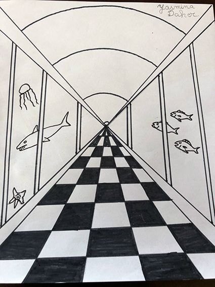 Surrealism Perspective Drawing, Linear Perspective Drawing Ideas, Perspective Art Easy, Linear Perspective Drawing Easy, One Point Perspective Drawing Ideas, Line Perspective Drawing, 2 Perspective Drawing, 1 Point Perspective Drawing Easy, One Point Perspective Drawing Easy