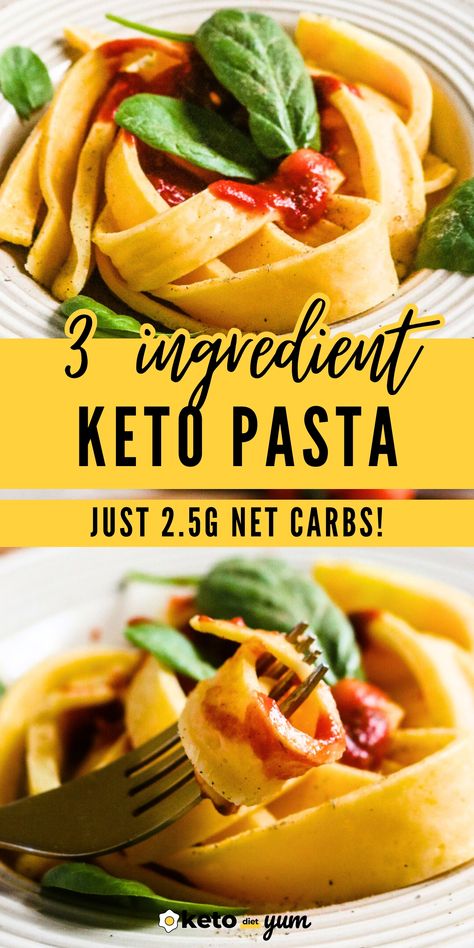 This keto pasta that is the perfect substitute for traditional pasta. The recipe only needs 3 ingredients, is gluten-free, and contains just 2.5g net carbs! Carba Nada Pasta Recipes, Low Carb Pasta Sauce Recipe, Low Carb Homemade Pasta, How To Make Low Carb Pasta, 2 Ingredient Keto Pasta Recipe, Pasta Substitute Low Carb, Keto Karma, Keto Pasta Recipe, No Carb Food List