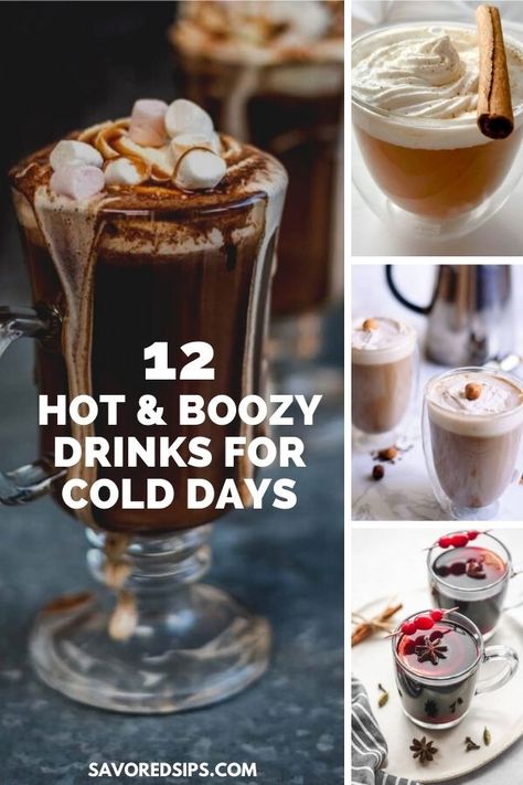 Cold days call for warm drinks. But these are not your typical hot chocolate and coffee. These are boozy hot drinks that will warm you right up. | Winter Cocktails | Warm Winter Drinks | Hot Boozy Cocktails | Coffee Drinks With Alcohol, Winter Drinks Alcoholic, Hot Christmas Drinks, Hot Alcoholic Drinks, Boozy Cocktails, Hot Apple Cider Recipe, Warm Winter Drinks, Warm Cocktails, Hot Coffee Drinks