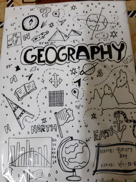 Geography Design Art, History School Book Cover Ideas, Coverpage Ideas For Geography Projects, Geography Aesthetic Drawing, Border Designs For Social Projects, Geography Border Designs, Border Design For Geography Project, Geography Notebook Cover Ideas, Geography Book Cover Design