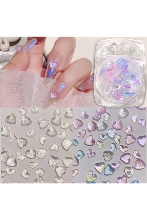 Heart Nail Art Charms 3D Shiny Aurora Love Hearts Nails Gems Rhinestones Mixed Size Crystal Jewelry for Women Valentine&#39;s Day Acrylic Nail Decoration Supplies, Craft DIY Accessories 2Boxes Nail Art Charms, Heart Nail, Heart Nail Art, Glass Nails, Diy Nail Art, Gem Nails, Pedicure Nail Art, Nail Art Rhinestones, Crystal Nails