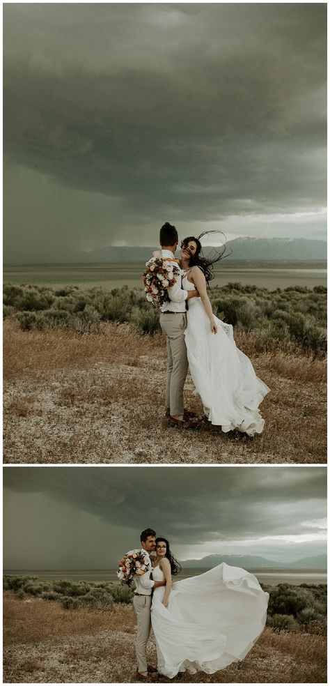 Antelope Island Bridals, Willow By Watters, Stormy Wedding, Wedding Dress Off White, Natural Bridal Hair, Watters Wedding Dress, Island Elopement, Utah Wedding Dress, Antelope Island