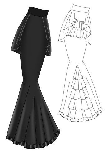 BlacFlounced Bustle Back Fishtail Skirt Clothing Design Sketches, Fishtail Skirt, Dress Design Sketches, Clothes Sewing, Fashion Design Drawings, Fashion Inspiration Design, Fashion Design Sketches, Mode Inspo, Mode Inspiration