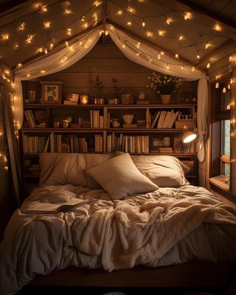 Homey Astethic, Dream Book Room, Cute Stuff For Bedroom, Cozy Book Room Ideas, House Astethics Inside, Cozy Book Bedrooms, Fairy Light Bedrooms, Book Bedroom Aesthetic Cozy, Room Ideas Books