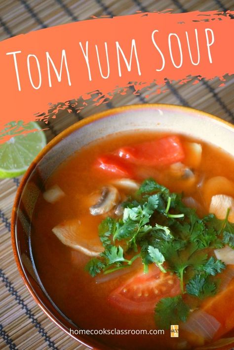 Learn how to make wonderful tom yum soup with our easy to follow recipe.  It includes chicken, tomato, onion, and mushrooms all in a broth that is sweet, sour, salty, and spicy.  It's absolutely delicious! Tom Yum Soup Recipe Vegetarian, Tum Yum Soup, Tom Yum Soup Recipe, Thai Tom Yum Soup, Asian Soup Recipes, Asian Soups, Thai Soup, Tom Yum Soup, Vegetarian Soup Recipes