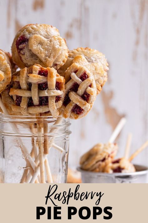 Pie pops are a tender, delicous and fun tiny pies baked ontop of a lollipop sticks and are the pefect way to enjoy pie during picnic season.|#PIE #PIEPOPS#MINIPIE #PIECRUST #RASPBERRYPIE #RASPBERRYFILLINg #PIEPHOTOGRAPHY #PIERECIPE #PIEPOPSRECIPE| Bourbon Pie, Lattice Pastry, Tiny Pies, Pie Pops, Raspberry Pie, Raspberry Filling, Lollipop Sticks, Scrumptious Desserts, Mini Pies