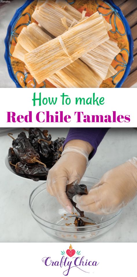 Red Chile Tamales Recipe - The Crafty Chica Red Chile Tamales Recipe, Green Tamales, Tamale Meat Recipe, Beef Tamales Recipe, Red Chile Beef, Red Chile Pork, New Mexico Red Chile, Tamales Recipe Pork, Beef Tamales