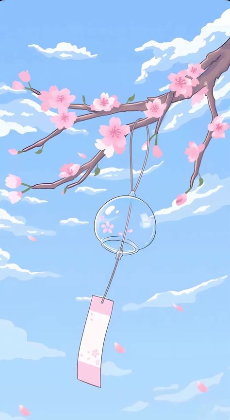 Cherry Blossom Wallpaper, Images Kawaii, Japanese Art Prints, Anime Backgrounds Wallpapers, Cute Simple Wallpapers, Cool Wallpapers Art, Dessin Adorable, Pretty Wallpapers Backgrounds, Kawaii Wallpaper