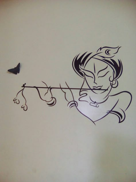 Wall decals Wall art Krishna playing flute Wall Painting Ideas Of God, Wall Painting Doodle Art, Wall Krishna Painting, God Wall Painting Ideas, Wall Digains Art, Krishna Wall Drawing, Wall Painting Of Krishna, Krishna Wall Painting Easy, Krishna Wall Art Home