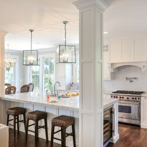 Kitchen Island With Columns Posts, Galley Kitchen Remodel Before And After, Kitchen Island With Columns, Kitchen Columns, Kitchen Layouts With Island, Kitchen Traditional, Galley Kitchen Remodel, Kitchen Remodel Before And After, Table Haute