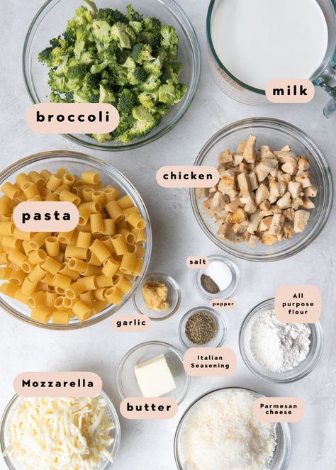 This Chicken Alfredo Pasta Bake is easy to throw together for a weeknight dinner and is full of cheesy pasta, Alfredo sauce and vibrant broccoli! Make with your favorite pasta (shells, rotini, etc). It's a meal the whole family will love. #pastarecipes #recipeswithchicken #chickenbreastrecipes #comfortfood #chickenalfredo #pastabake Dinner For Whole Family, Alfredo And Broccoli Pasta, Chicken Alfredo With Veggies, Chicken Alfredo Bake With Broccoli, Rotisserie Chicken Alfredo Pasta, Chicken Alfredo Pasta With Broccoli, Chicken And Broccoli Alfredo Bake, Chicken Alfredo Pasta Recipes, Easy Pasta Meals