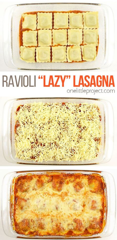 This quick and easy recipe for lazy lasagna with baked ravioli tastes SOOOO good!! It has all the flavours of a traditional lasagna, but you can assemble it in less than 10 minutes! This is such an awesome dinner recipe and such an easy weeknight dinner idea! This is a great vegetarian lasagna recipe, but you can easily add a meat sauce if you want to, or simply use meat ravioli to make it even more hearty! There are so many ways to mix it up! Lazy Lasagne, Easy Ravioli Lasagna, Lasagna Ravioli, Ravioli Lasagna Recipe, Ravioli Lasagne, Easy Ravioli, Vegetarian Lasagna Recipe, Baked Ravioli, Lazy Lasagna