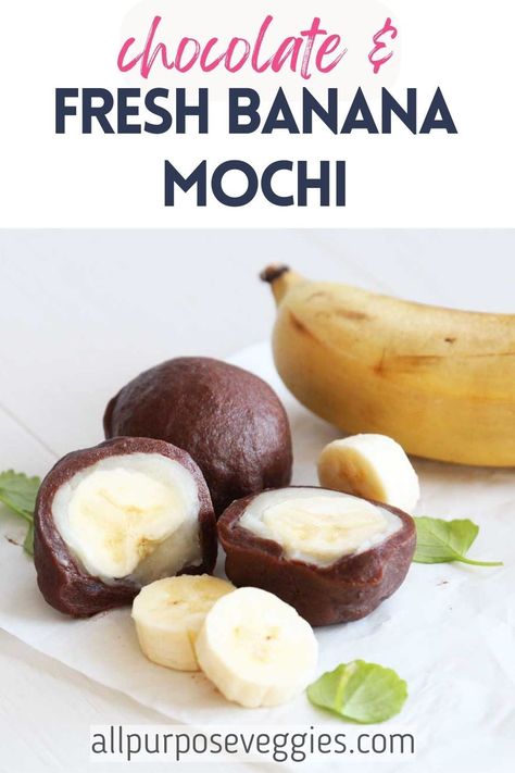 Chocolate Mochi Recipe, Banana Mochi, Mochi Recipes, Mochi Balls, Banana Filling, Chocolate Mochi, Healthy Treats For Kids, Japanese Dessert Recipes, Mochi Recipe