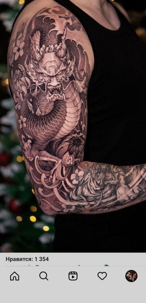 Explore 2024's Top Japanese Man Tattoos – Tradition Meets Modern Artistry Traditional Japanese Dragon Tattoo Sleeve, Dragon Full Arm Tattoo, Japanese Dragon And Tiger Tattoo, Japanese Dragon Half Sleeve, Dragon Tattoo Black, Dragon Tattoo Shoulder, Forearm Cover Up Tattoos, Dragon Tattoo Arm, Asian Dragon Tattoo