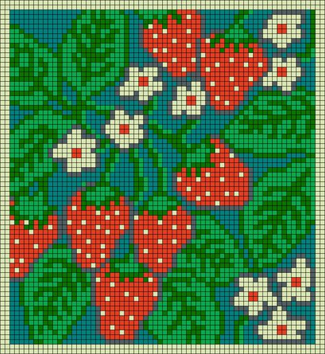 Crochet Grid Patterns Strawberry, Orange Crochet Tapestry, Groovy Cross Stitch Pattern, Strawberry Tapestry Crochet Pattern, Crochet Art Tapestry, Easy Beginner Cross Stitch Patterns, Free Crochet Patterns Tapestry, Plant Tapestry Crochet, Crochet Colorwork Pattern