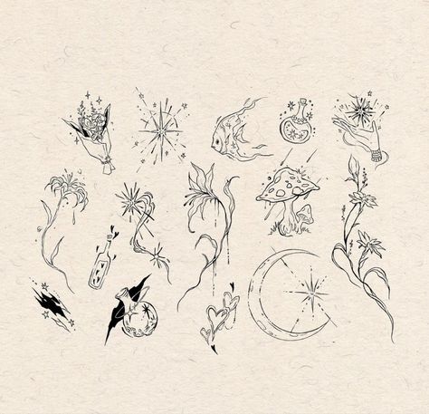 Three Inch Tattoos, Cute Dainty Wrist Tattoos, Dainty Edgy Tattoo, 1 By 1 Tattoo, Magic Tatoos Aesthetic, Spiritual Being Tattoo, Witchy Tattoos Fine Line, Earthy Finger Tattoo, Sleeve Layout Tattoo