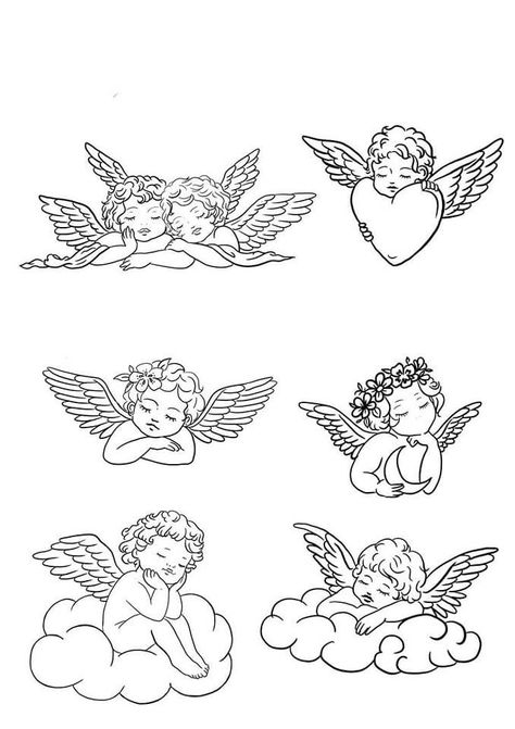 Angels In Clouds Tattoo, Tattoos Dedicated To Girlfriend, Angel Laying Down Tattoo, Cherub Flower Tattoo, Traditional Style Angel Tattoo, 2 Angles Tattoo, 2 Baby Angel Tattoo, Cherub Line Drawing, Angel And Stars Tattoo