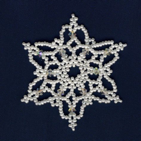 Snowflake #7 Ornament Pattern FREE PATTERN  on Craftsy.com BY Sandra D Halpenny Beaded Snowflakes Ornament, Beaded Christmas Decorations, Beaded Snowflake, Beaded Ornament Covers, Christmas Snowflakes Ornaments, Snow Flakes Diy, Beaded Snowflakes, Beading Patterns Free, Crochet Snowflakes