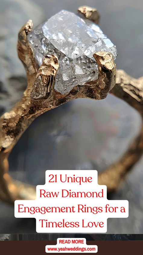 An uncut diamond engagement ring with a natural, raw appearance, showcasing its unique and one-of-a-kind design. Raw Uncut Engagement Ring, Rough Cut Engagement Ring, Natural Rings, Uncut Diamond Ring, Raw Diamond Rings, Raw Diamond Engagement Rings, Timeless Love, Nature Ring, Uncut Diamond