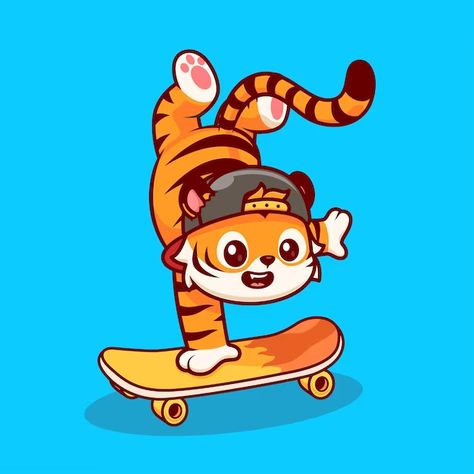 Tiger Climbing, Skateboard Cartoon, Tiger Playing, Tiger Cartoon, Pooh Pictures, Winnie The Pooh Pictures, Cute Tiger, Toy Design, Vector Icons Illustration