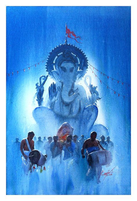 Hindu Spirituality, Festival Paint, Ganesh Art Paintings, Composition Painting, India Painting, Indian Illustration, Art Village, Lord Ganesha Paintings, Ganesh Art