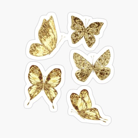 Gold Stickers Aesthetic, Golden Stickers, Butterflies In Flight, Butterfly Stickers, Golden Wings, Stickers Aesthetic, Gold Stickers, Gold Aesthetic, Carpet Shops