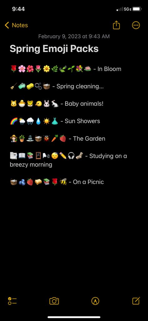 Snapchat Emoji Themes Spring, Easter Emoji Combinations, Nature Emoji Combo, Cottagecore Emoji Combos, Spring Emojis, Summer Emoji Combinations, Emoji Combos, Spring Girl, February 9