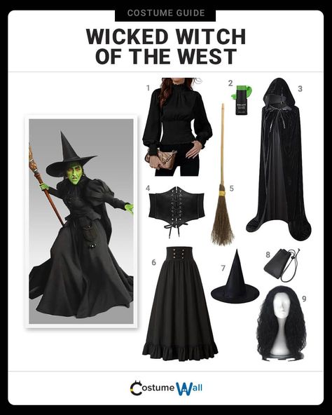 Wicked Witch of the West Costume Wicked Witch Of The West Costume, Witch Of The West Costume, Black Gothic Outfit, Witch Wig, Long Hooded Cloak, The Wicked Witch Of The West, Puff Long Sleeve Top, Got Costumes, Cosplay Idea