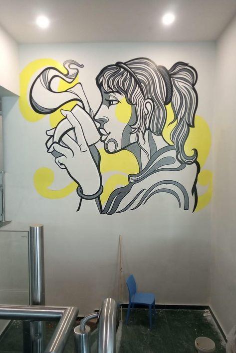 Wall Painting Cafe Restaurant Design, Wall Digains Art, Mural Cafe Coffee, Wall Painting Ideas Cafe, Cafe Wall Art Creative, Café Painting, Cafe Murals, Mural Cafe, Doodle Wall