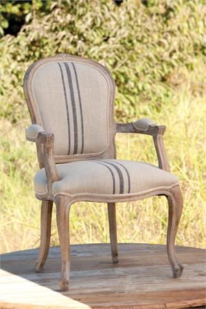 Cottage Chairs, Rustic Outdoor Decor, Farmhouse Style Furniture, Reupholster Chair, Linen Armchair, Chair Makeover, French Chairs, Painted Chairs, Grain Sack