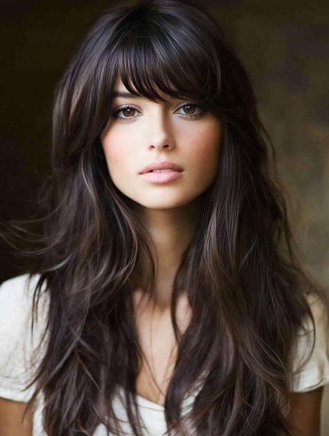 Transform Your Look with These Trendy Long Layered Hair with Bangs Ideas - Style US Layered Hair With Wavy Hair, Shoulder Length Hair With Curtain Fringe, Long Hair Layers Side Bangs, Long Layered Hair Bangs, Long Ponytail With Bangs, Long Hair With Side Swept Bangs, Long Hair Layers With Bangs, Layered Bangs Long Hair, Long Brunette Hair With Bangs