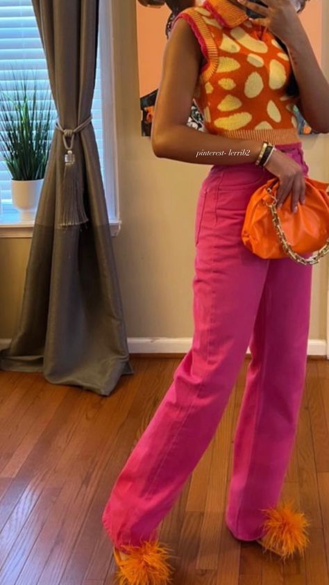 Pink And Orange Outfit Black Women, Pink And Orange Outfit, Pink Y2k Outfit, Bday Celebration, Bright Colored Outfits, Outfit Black Women, Neon Outfits, Baddie Outfits Ideas, Orange Outfit