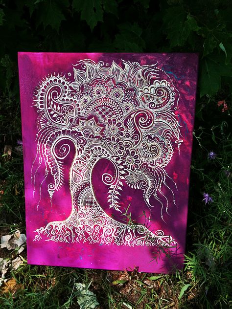 #behennaed #treeoflife Custom, one-of-a-kind tree canvases #henna #mehndi https://www.etsy.com/listing/87953974/henna-mehndi-tree-of-life-canvas-custom?ref=shop_home_active_1 Tree Of Life Lippan Art, Old Tree Drawing, Tree Of Life Mandala, Henna Canvas, Zantangle Art, Old Tree, Tree Canvas, Mandala Design Art, Mandala Painting