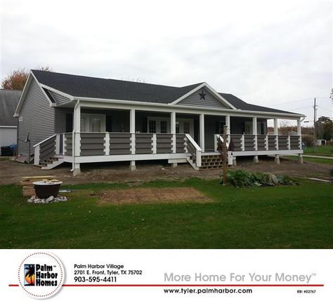 Front Porch Length Of House, Veranda Design, Porch Kits, Porch Design Ideas, Porch Addition, Building A Porch, Front Porch Design, Mobile Home Porch, Home Improvement Loans