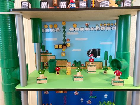 Mario Dollhouse, Super Mario Doll House, Mario Playhouse, Mario House, Kidkraft Dollhouse, Play Houses Diy, Super Mario Room, Mario Room, Mario Crafts