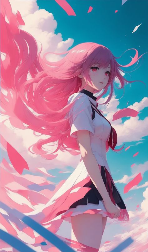 Bright Anime Wallpaper, Half Body Portrait, Yoshiyuki Sadamoto, Top Anime Series, Body Portrait, Pink Drawing, Pink Hair Anime, Anime D, Ayam Bakar