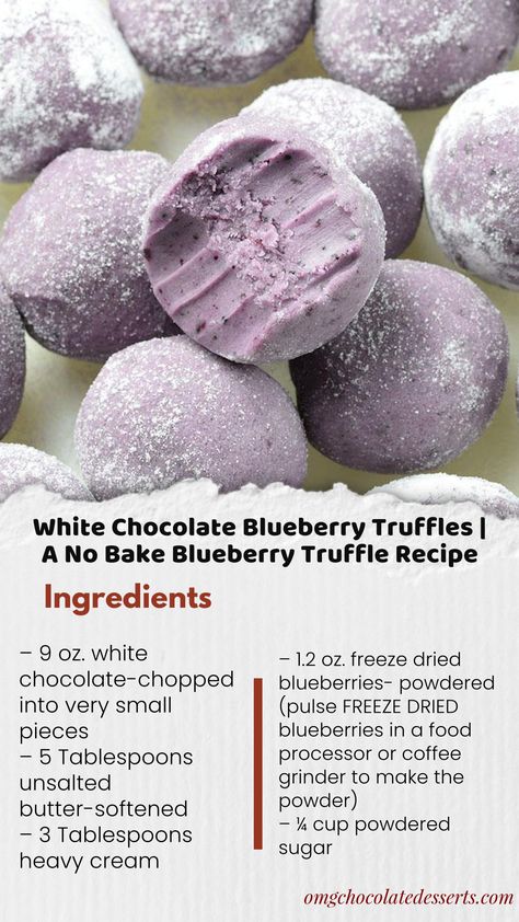 CAUTION!!! Blueberry Truffles can cause addiction!!! When you pop the first sweet little ball into your mouth, you will want more and more! Blueberry Truffles Recipe, Blueberry Truffles, Blueberry White Chocolate, Chocolate Blueberry, Christmas Baking Cookies, Blueberry Powder, Truffle Recipe, Baking Cookies, Gf Recipes