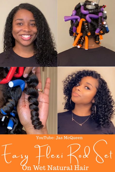 Natural Hairstyles For Black Women Flexi Rods, Flat Twist With Flexi Rods, Spiral Curls On Natural Hair, Flexrodding Hair, Flexi Rods On Wet Natural Hair, Natural Hair Flexi Rods Hairstyles, Wet Set Curls Black Natural Hair, Curling Black Hair, Flex Rod Set On Natural Hair