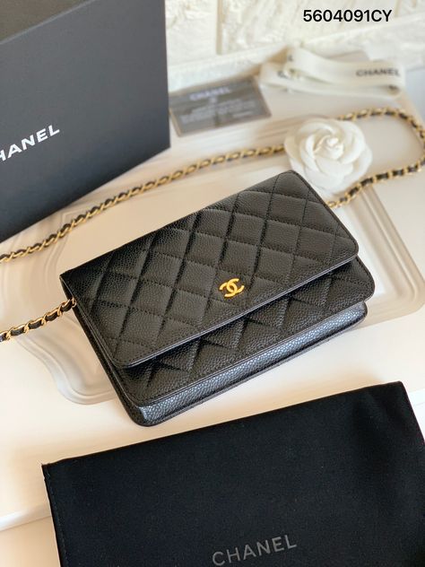 Channel Bags Mini, Chanel Small Classic Bag, Coco Chanel Bags, Black Channel Handbag, Chanel Bag Classic, Chanel Classic Wallet On Chain, Chanel Woc, Chanel Wallet On Chain Caviar, Caviar Chanel Bag