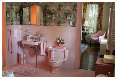 Its a crime people tear out these old bathrooms....especially the pink ones! Movie Architecture, 1950s Bathroom, Vintage Rooms, Movie Houses, Peach Bathroom, Room Photography, Mid Century Bathroom, Retro Bathrooms, Vintage Bath