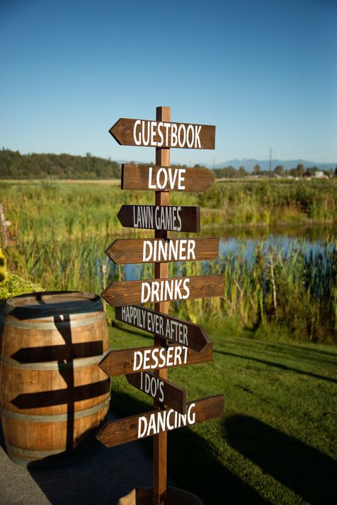 Wooden Stakes, Wedding Direction Signs, Wooden Stake, Snohomish Washington, Wedding Directions, Sarah Lee, Directional Signage, Wedding Reception Signs, Rustic Wedding Signs