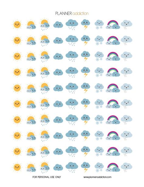 Weather Kawaii | Planner Addiction | Bloglovin’ Weather Stickers Free Printable Planner, Everyday Planner Stickers, Stickers For Planner Printable, Weather Stickers Printable, Planner Stickers Printable Free, Weather Planner, Kawaii Weather, Weather Stickers, Wash Tape