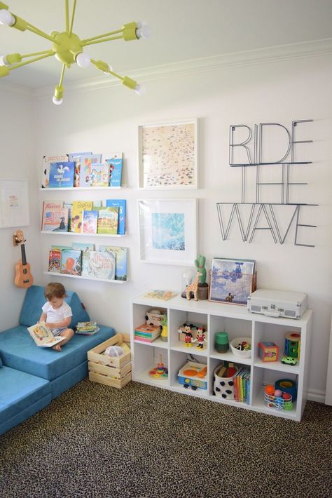 4x5 Rug In Bedroom, Surfer Playroom, Toddler Boy Surf Room, Toddler Area In Living Room, Surfer Toddler Room, Surf Kids Room, Toddler Room Inspo Boy, Beach Toddler Room, Colorful Toddler Boy Room