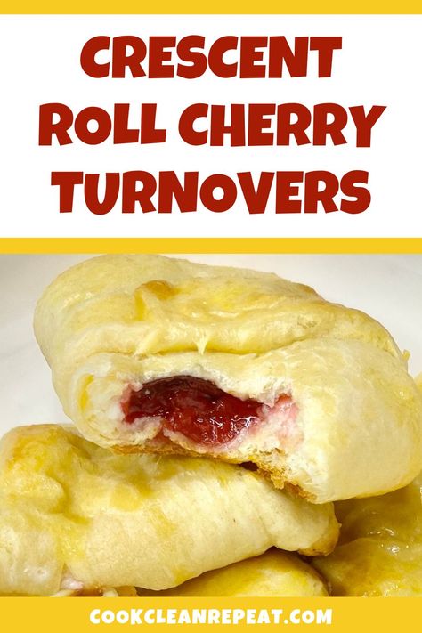 Crescent Roll Cherry Turnovers, Crescent Roll Turnovers, Crescent Roll Strawberry Dessert, Cressant Rolls Recipes Dessert, Cherry Turnovers With Crescent Rolls, Turnovers With Crescent Rolls, Cherry Pie Filling Recipes Desserts, Crescent Roll Desserts, Cresent Roll Desserts