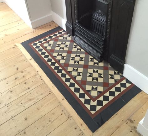 Tiling over broken fireplace hearth - Home Improvement Stack Exchange Fireplace Tiling, Baby Proof Fireplace, Fireplace Hearth Tiles, Victorian Fireplace Tiles, Edwardian Fireplace, Hearth Fireplace, Log Burner Living Room, Hearth Tiles, Tile Floor Living Room