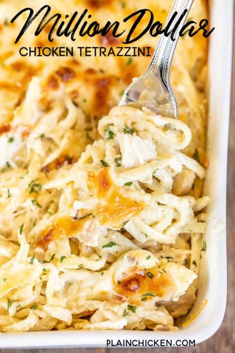 Million Dollar Chicken Tetrazzini - Plain Chicken Make Ahead Casseroles, Chicken Tetrazzini Recipes, Million Dollar Chicken, Chicken Spaghetti Casserole, Chicken Tetrazzini, Spaghetti Casserole, Plain Chicken, Rotisserie Chicken Recipes, Giada De Laurentiis