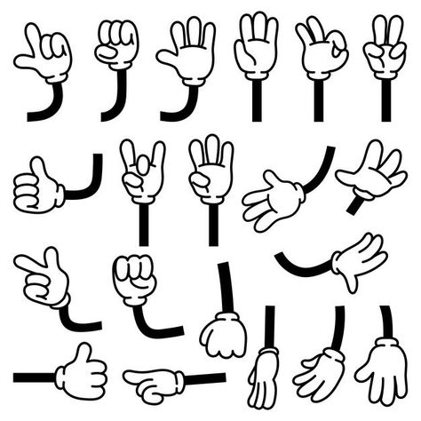 Retro comic hands gestures in gloves for... | Premium Vector #Freepik #vector #business #love #hand #wave Comic Hands, Arm Pointing, Language Symbols, Cartoon Gloves, Pointing Finger, Hand Movements, Cartoon Body, Thumb Up, Cartoon Style Drawing